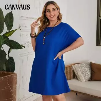 Женское платье больших размеров с однотонным воротником и рукавами «летучая мышь» L красный