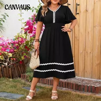 Женское платье больших размеров с V-образным вырезом, элегантной длинной юбкой и рукавами-лососами XL чёрный