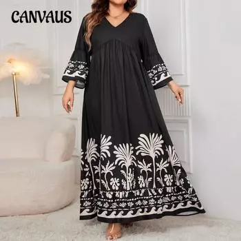 Женское платье больших размеров с расклешенными рукавами, свободное, элегантное, с V-образным вырезом, длинное XL чёрный
