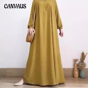 Женское платье больших размеров с круглым вырезом, эластичной юбкой, однотонное, с длинными рукавами S темно-коричневого