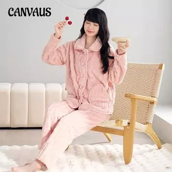 Женское платье больших размеров с кашемиром и плотными однотонными брюками с длинными рукавами на осень и зиму, пижамный комплект M розовый