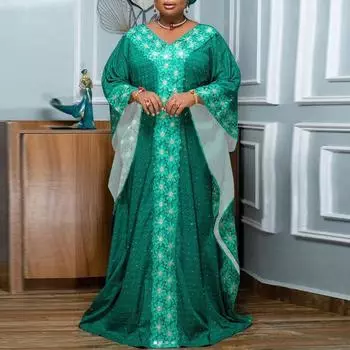 Женское платье больших размеров с круглым вырезом и длинными рукавами с принтом 4XL синий