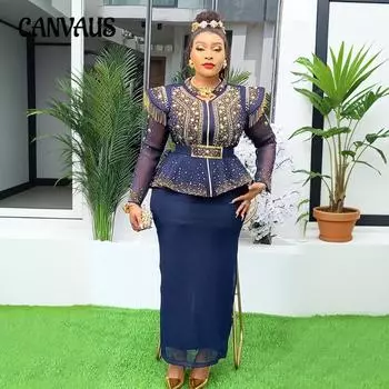 Женское платье больших размеров с топом и юбкой из двух частей L темно-синий