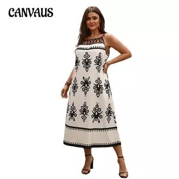 Женское платье больших размеров с принтом без рукавов и сексуальным вырезом на шее XL хаки