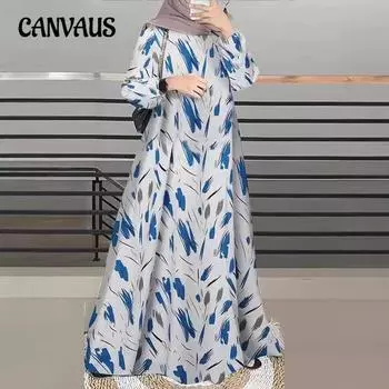 Женское платье больших размеров с длинным рукавом и принтом S чёрный