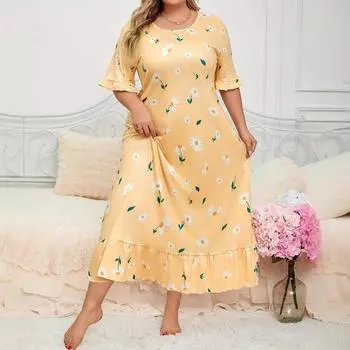 Женское платье больших размеров с короткими рукавами и круглым вырезом, элегантное свободное длинное платье с принтом 4XL светло-зеленый