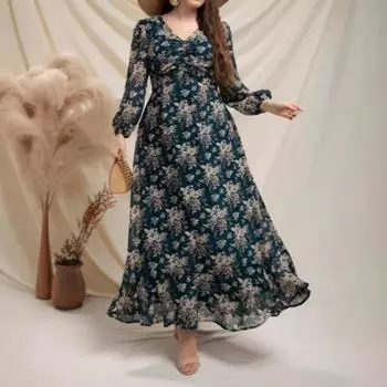 Женское платье больших размеров с винтажным принтом 0XL зелёный