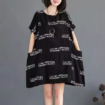 Женское платье больших размеров с летним принтом в виде букв, миди-платье с коротким рукавом, повседневные свободные платья XL белый