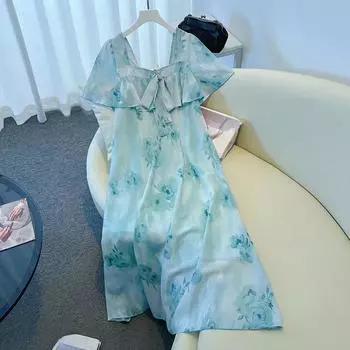 Женское платье больших размеров с стройнящими цветочными узорами и новая летняя шифоновая юбка А-силуэта 2XL