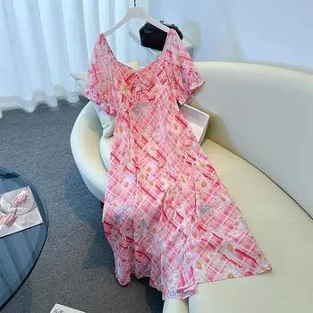 Женское платье больших размеров с короткими рукавами и цветочным принтом класса люкс для летнего стиля 2XL