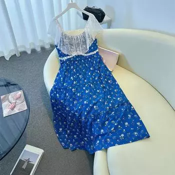 Женское платье больших размеров с цветочным принтом и кружевными вставками создано для того, чтобы подчеркнуть талию и сделать вас стройнее летом 2XL