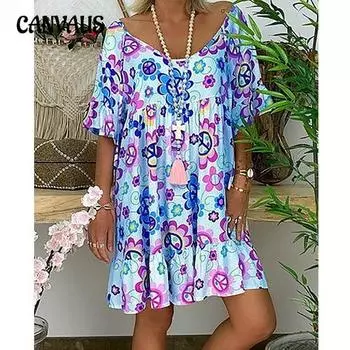 Женское платье больших размеров, свободные платья с круглым вырезом и принтом S белый