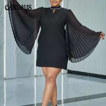 Женское платье больших размеров, темпераментное, модное, с расклешенными рукавами, плиссированные, с шипами, свободные платья трапециевидной формы, платья. S чёрный
