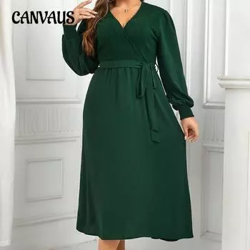 Женское платье больших размеров Весенние и летние элегантные платья с v-образным вырезом