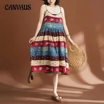 Женское платье больших размеров в стиле ретро с литературным цветочным принтом, повседневные платья на тонких бретельках XL