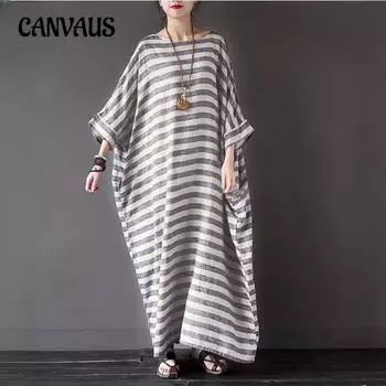 Женское платье больших размеров в винтажном стиле в полоску, литературные свободные длинные платья S серый