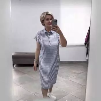 Женское платье больших размеров в полоску с принтом S синий