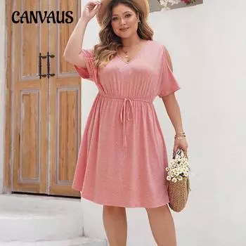 Женское платье больших размеров, весенне-летнее темпераментное и элегантное свободное платье с v-образным вырезом и завязками 1XL розовый