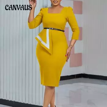 Женское платье больших размеров, весенне-осеннее модное темпераментное элегантное хип-платье OL S жёлтый