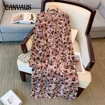 Женское платье больших размеров, весенне-осеннее платье-рубашка, свободное платье с v-образным вырезом