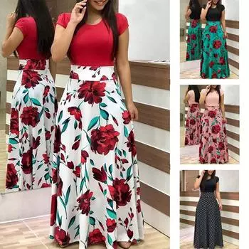 Женское платье больших размеров, винтажное платье с цветочным принтом, повседневное платье в стиле бохо для вечеринки S чёрный