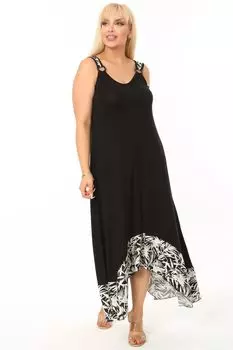 Женское платье большого размера, белое платье с узором пальмы, детализированное платье с частичной пряжкой и черными бретелями