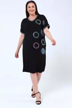 Женское платье большого размера, черное платье больших размеров с кольцом и узором