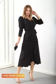 Женское платье большого размера, черное платье миди с обоями и поясом