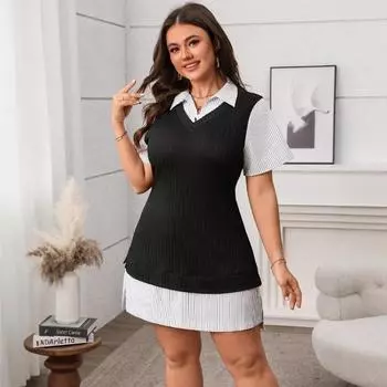 Женское платье большого размера для похудения с короткими рукавами 1XL чёрный