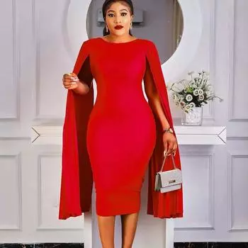 Женское платье большого размера на весну и осень, плиссированное платье с разрезом и длинными рукавами, женское модное цельное однотонное платье-футляр с круглым воротником S красный
