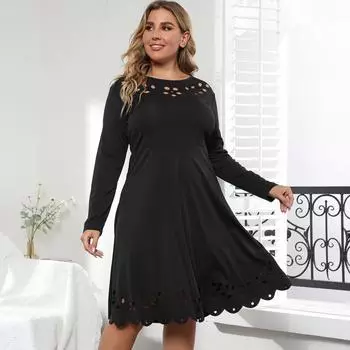 Женское платье большого размера, одежда больших размеров, модное черное платье с длинными рукавами и большим подолом 0XL/L чёрный