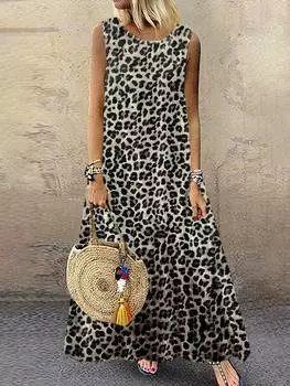 Женское платье большого размера с цветочным принтом, винтажное, без рукавов, длинное, макси XXXL коричневый