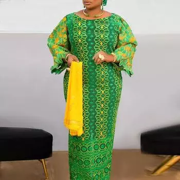 Женское платье большого размера с квадратным вырезом, расклешенным длинным рукавом, прикрывающим талию и бедрами M зелёный