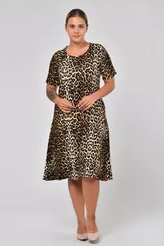 Женское платье большого размера с коротким рукавом, черное платье с леопардовым узором