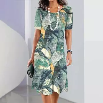 Женское платье большого размера с юбкой с круглым вырезом и коротким рукавом, одежда в стиле ретро, женское модное платье, летняя версия S