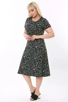 Женское платье большого размера, зелено-розовое платье миди с узором тигра