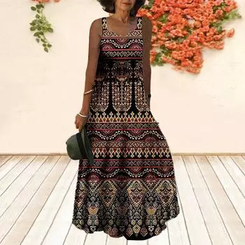 Женское платье-бретелька, длинная юбка макси, платье с принтом в стиле ретро, летнее платье с v-образным вырезом, повседневный отпуск XS красный