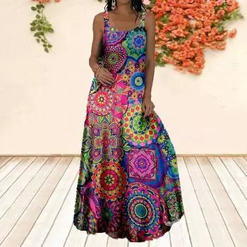 Женское платье-бретелька, длинное платье макси, платье с ярким узором и принтом, весна/лето с v-образным вырезом, повседневный отдых XS чёрный