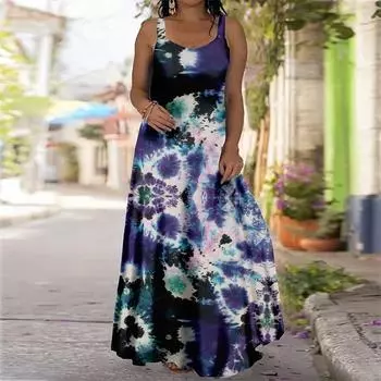 Женское платье-бретелька Длинное платье макси Синее платье с принтом Life Весна/лето с v-образным вырезом Для отдыха и отпуска XS красный