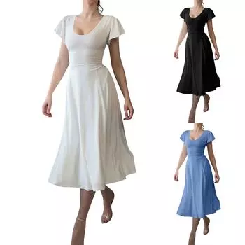 Женское платье-бретелька, сексуальные коктейльные платья для женщин, вечернее платье, элегантное платье с квадратным воротником на бретелях и развевающимися рукавами XXL синий