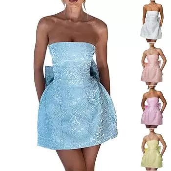 Женское платье-бюстье с бантом, юбка на бретелях, платье-труба без бретелек, платье А-силуэта с открытыми плечами и открытой спиной L синий