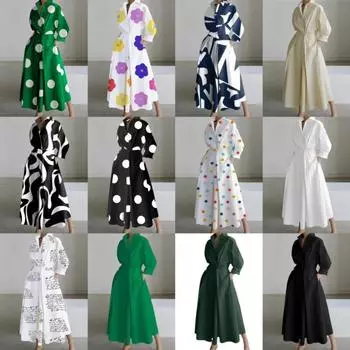 Женское платье Commuter Fashion POLO с воротником-поло, подкладкой, длинными рукавами, эластичным поясом, свободное платье S армия зеленый