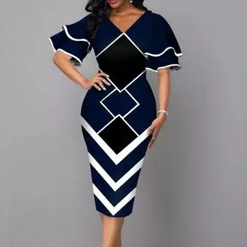 Женское платье Commuter с принтом и рукавами-кефаль, с V-образным вырезом, с рукавами-клёш, стильные модные платья S жёлтый