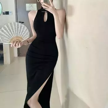 Женское платье, дизайн, полое улучшение, сексуальное длинное платье-чеонгсам, летнее платье-халтер в стиле ретро от Royal Sister S чёрный