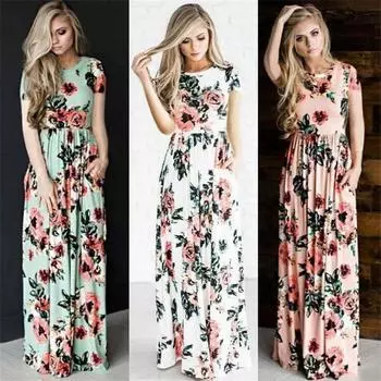 Женское платье Длинное платье с принтом Летнее повседневное платье макси S белый