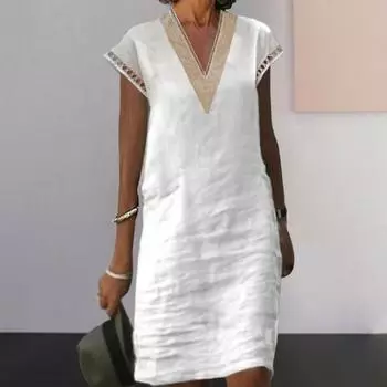 Женское платье длиной до колена, тонкое стильное однотонное женское платье миди, женская одежда 3XL белый