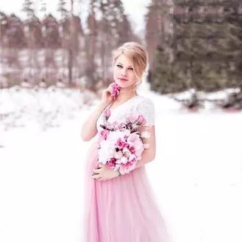 Женское платье для беременных, кружевное, с короткими рукавами, длинное, элегантное, для вечеринки, свадьбы, фотосессии S розовый