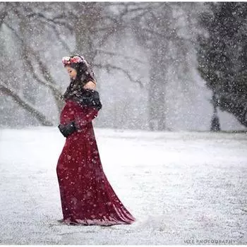 Женское платье для беременных с открытыми плечами и длинными рукавами, элегантное вечернее свадебное платье для фотосъемки One size вино красного