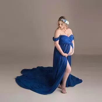 Женское платье для беременных с открытыми плечами и короткими рукавами, длинное, элегантное, для вечеринки, свадьбы, фотосессии S красный