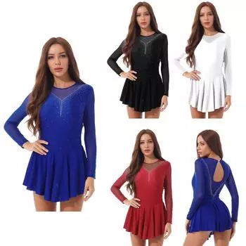 Женское платье для фигурного катания, блестящее, со стразами, сетчатое, пэчворк, купальник, костюм для выступлений в танцах на льду или соревнований S белый